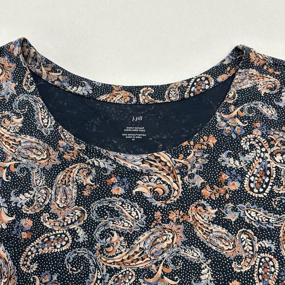 J Jill Simply Supima Scoop Neck Tunic Womens 4X Floral Paisley Boho Dark Cottage - Picture 3 of 16